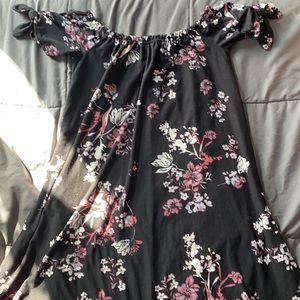 Women’s off the shoulder flower dress.